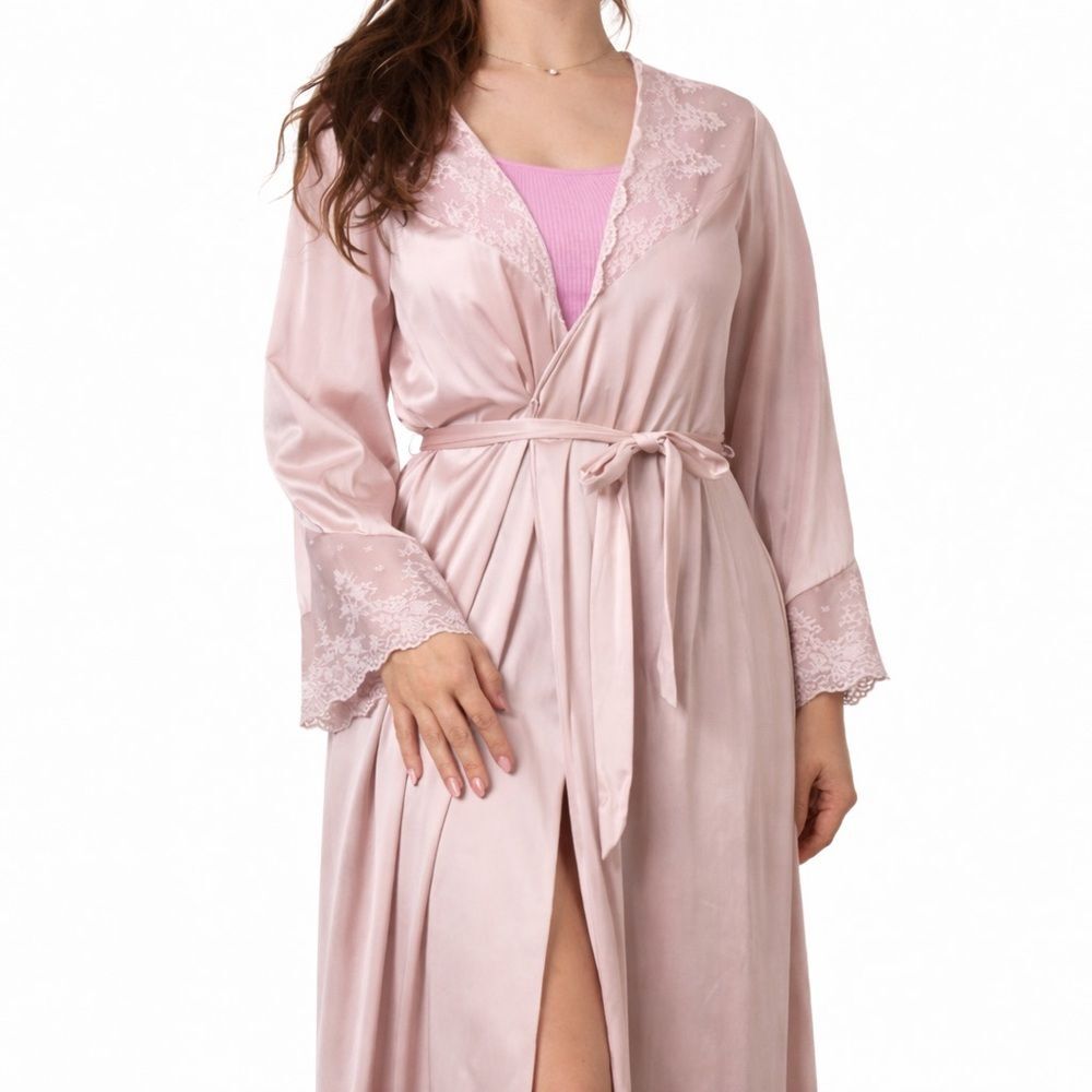 Vanity Fair Vintage Blush Pink Lace Nylon Sheer Dressing Robe Size 34 USA